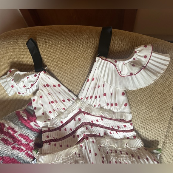 Self-Portrait Elegant White and Pink Red Polka Dot Dress - Picture 3 of 6